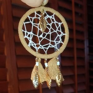 Beige and White Small Dreamcatcher Decor with Feather Accents